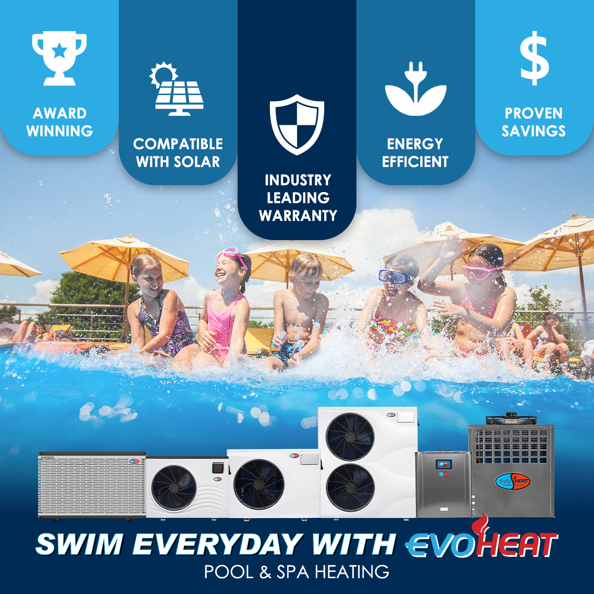 swim everyday with EvoHeat Banner